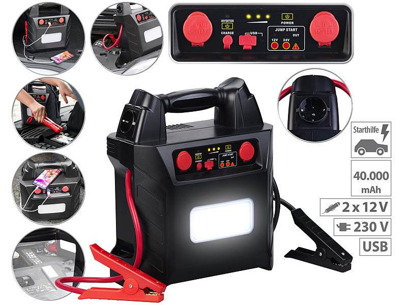 revolt Autostarter Powerbank: 5in1-Starthilfe-Powerbank, Kompressor, USB,  12V, 20 Ah, 1000A, 150 psi (Auto Starthilfe mit Kompressor, Starthilfe Auto  Powerbank, Batteri Ladegerät Starter) : : Auto & Motorrad