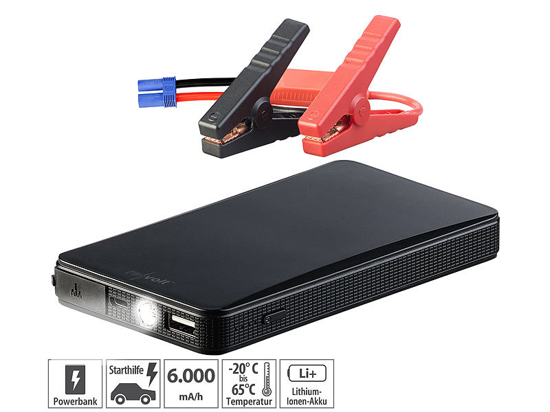 revolt USB-Powerbank mit Kfz-Starthilfe, LED-Leuchte