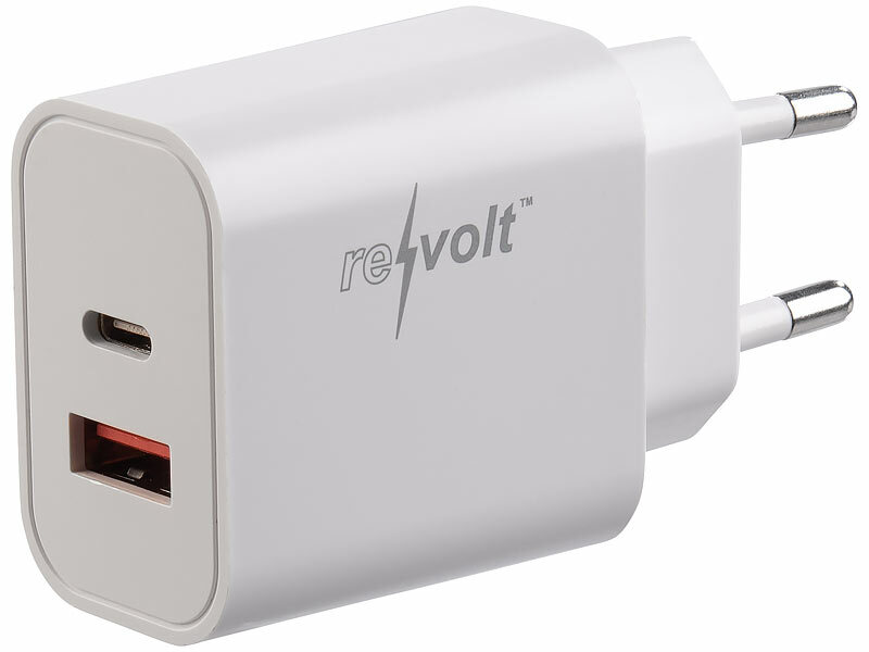 revolt USB-Netzteil für Typ A & C, PD bis 20 Watt, Quick Charge 3.0, 3 A