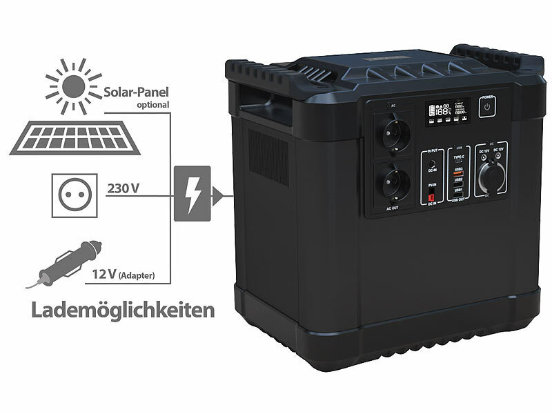 0% MwSt) revolt 12V Solarpanel mit Akku: 60-Watt-Solarpanel mit