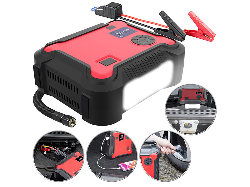 Shkalacar Starthilfe Powerbank mit Luftkompressor, Auto 8000mAh