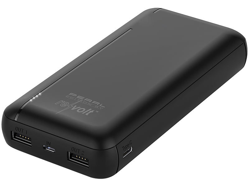 revolt Powerbank 12V: USB-Powerbank mit 20.000 mAh, USB-C Power Delivery,  QC 3.0, 3 A, 20 W (Powerbank Laptop)