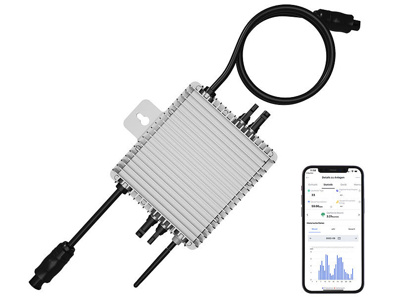 revolt WLAN-Mikroinverter für Solarmodule, 600 W, App, geprüft (VDE-Normen)