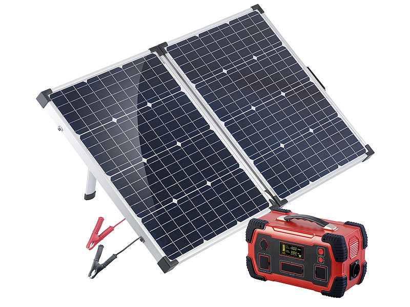 ; 2in1-Solar-Generatoren & Powerbanks, mit externer Solarzelle, Solarpanels faltbar 