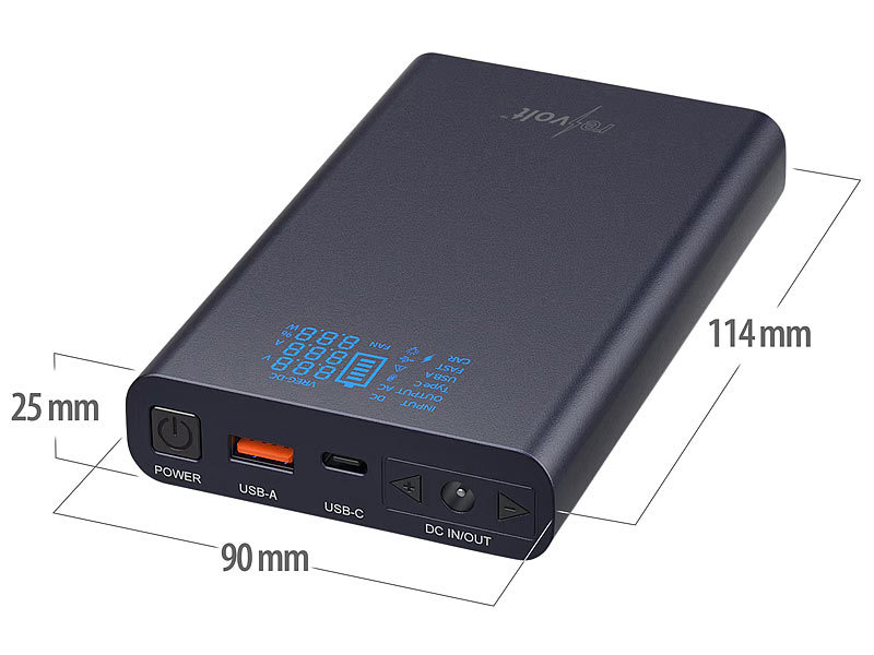 revolt Powerbank 24V: USB-Powerbank mit 18 Ah, DC 3 - 24 V, Starthilfe, QC  & USB-C PD, 160 W (Powerbank 24V Output)