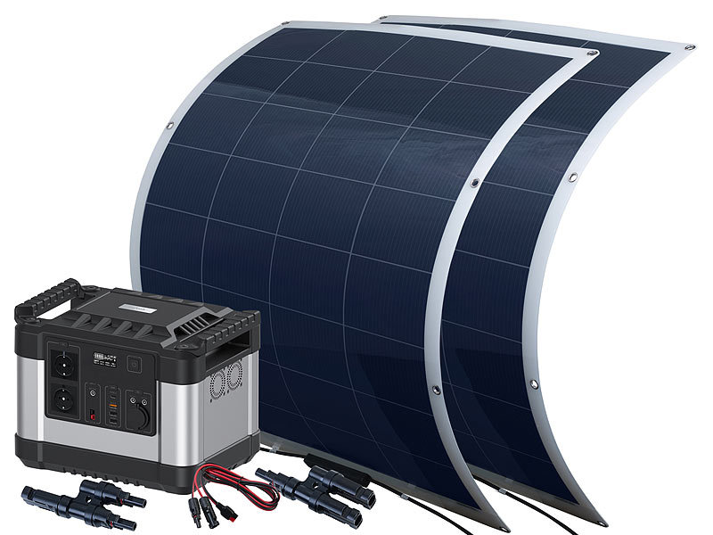 revolt Solaranlagen-Set: MPPT-Laderegler, 100 Watt-Solarmodule und LiFePo4- Akku: Mit