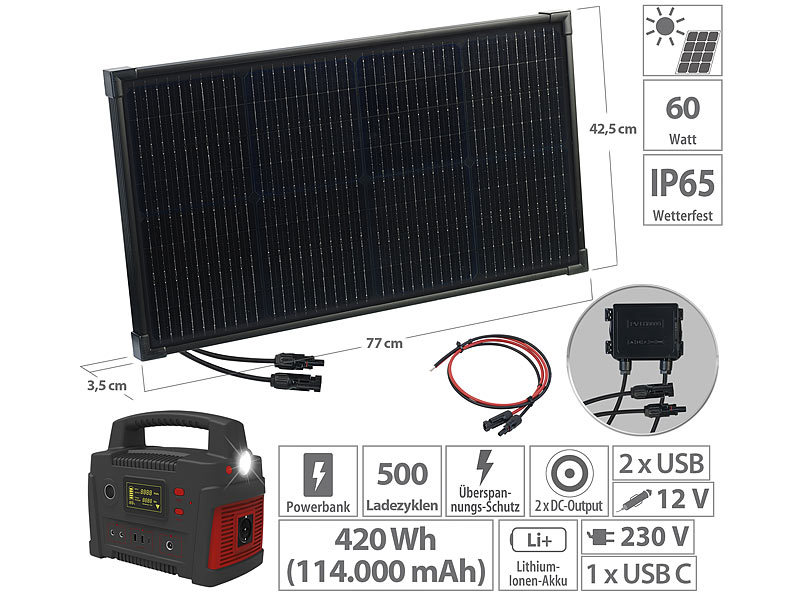 ; 2in1-Hochleistungsakkus & Solar-Generatoren, 2in1-Solar-Generatoren & Powerbanks, mit externer SolarzelleSolarpanels faltbar 