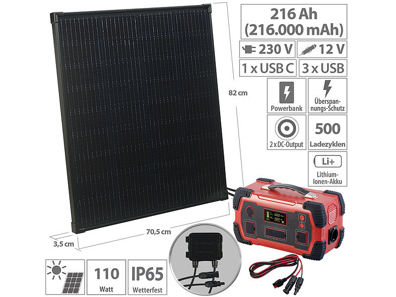 revolt Powerstation 230V: Powerstation & Solar-Generator mit 800