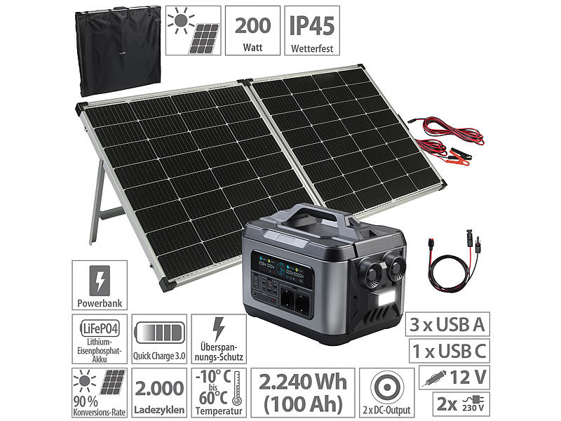 revolt Powerstation & Solar-Generator, 240-Watt-Solarpanel, 2.240 Wh, 2.200  W