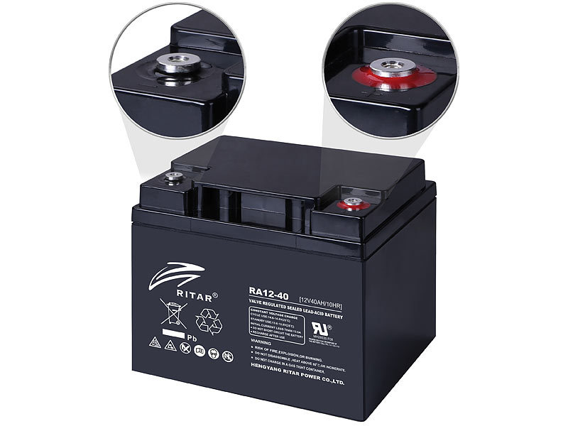 revolt Wartungsfreie Blei-Batterie mit 12 Volt, 480 Wh, M6-Schraubanschluss