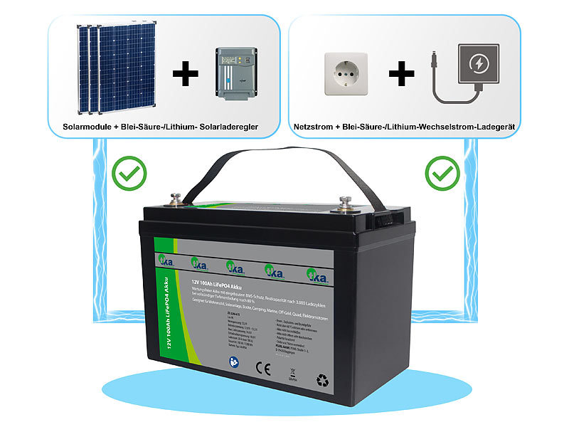 revolt Solaranlagen-Set: MPPT-Laderegler, 2x 100W-Solarmodul und  LiFePo4-Akku