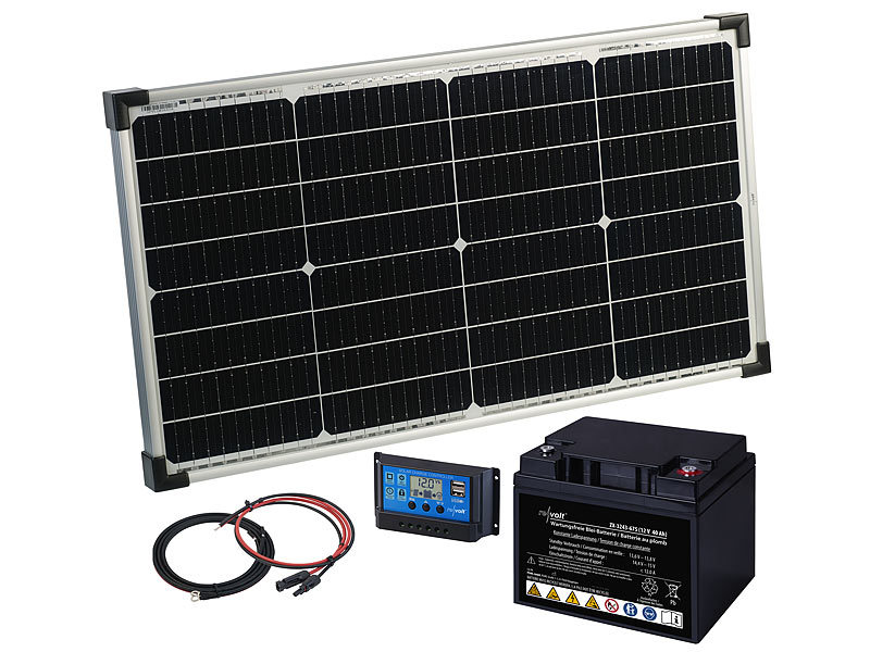 revolt 60-Watt-Solarpanel mit PWM-Laderegler und Blei-Akku, 480 Wh, 30 A