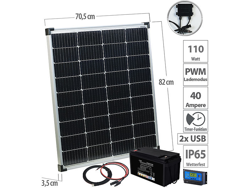 revolt Akku Laderegler: Solar-Laderegler für 12/24-V-Akkus, PWM-Lademodus,  2 USB-Ports, 10 A (Solar-Laderegler mit USB-Ladeport)