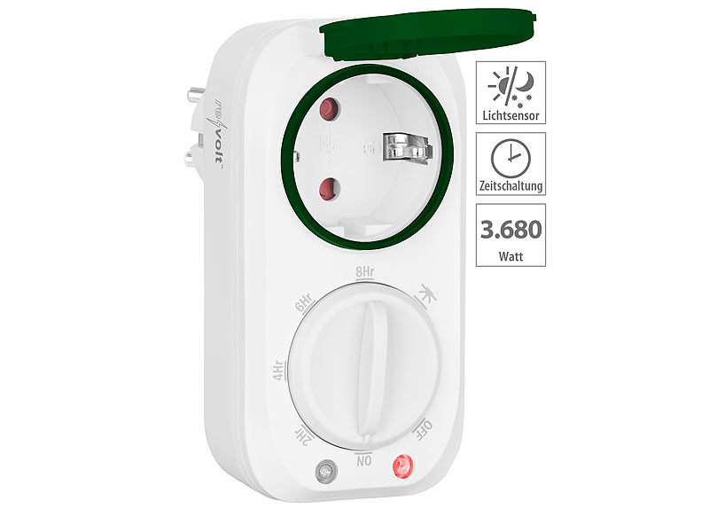 revolt Outdoor-Zeitschaltuhr mit 8-Std.-Timer & Lichtsensor, bis 3.680 W