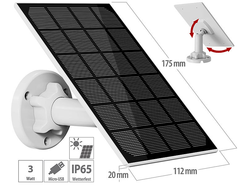 ; Solarpanele mit Micro-USB-Anschluss für Akku-Überwachungskameras 