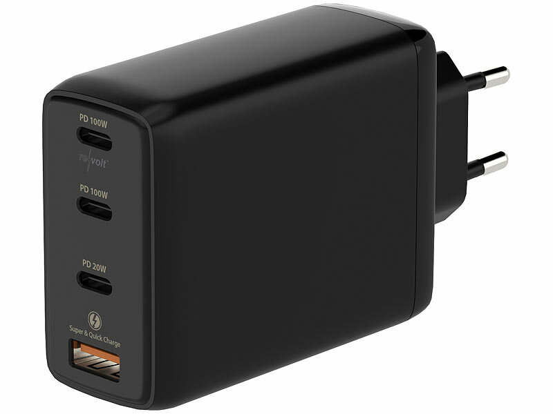 revolt 120-Watt-USB-C-Netzteil, 4 Ports, GaN-Technologie, PD 100 W