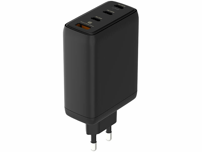 revolt 120-Watt-USB-C-Netzteil, 4 Ports, GaN-Technologie, PD 100 W, schwarz