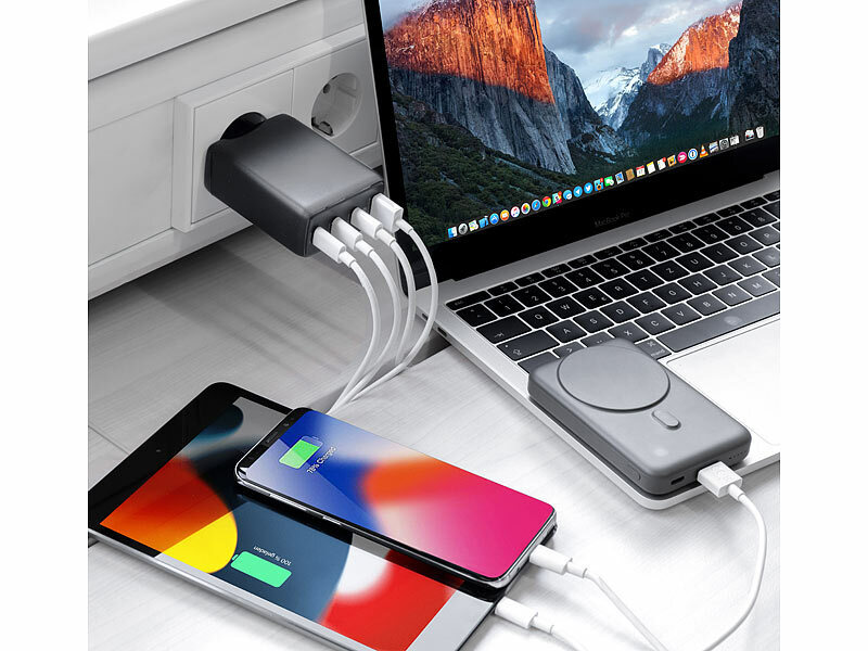 revolt 120-Watt-USB-C-Netzteil, 4 Ports, GaN-Technologie, PD 100 W, schwarz