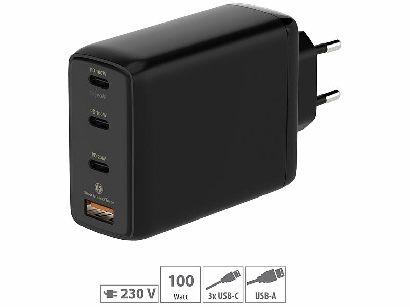 revolt 120-Watt-USB-C-Netzteil, 4 Ports, GaN-Technologie, PD 100 W