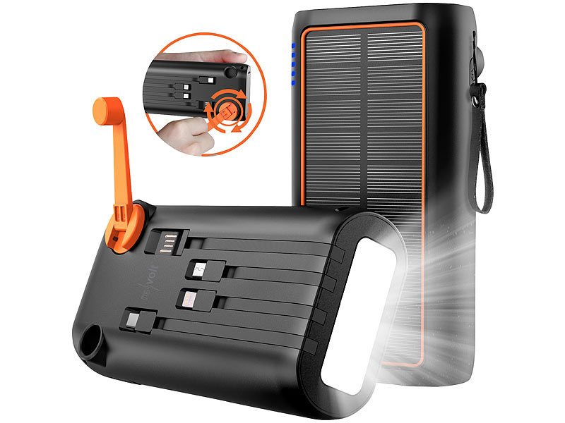 ; USB-Solar-Powerbanks, 2in1-Hochleistungsakkus & Solar-Konverter mit modifizierter Sinuswelle 