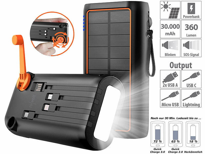 ; USB-Solar-Powerbanks, 2in1-Hochleistungsakkus & Solar-Konverter mit modifizierter Sinuswelle 