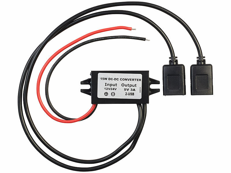 revolt DC/DC-Spannungswandler für 12/24 zu 5 V, 3 A, IP67, USB-Stecker Typ C