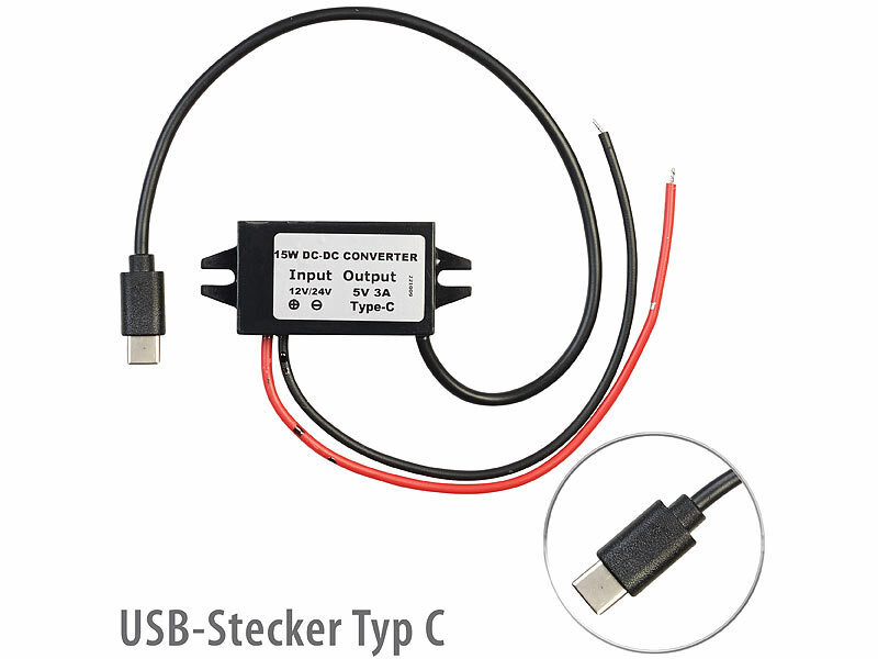 DC DC 8V-40V 12V 24V auf 5V Spannungswandler 2xUSB 3A 15W Wandler, Adapter  Anschluss für Auto Motorrad Fahrrad E-Bike