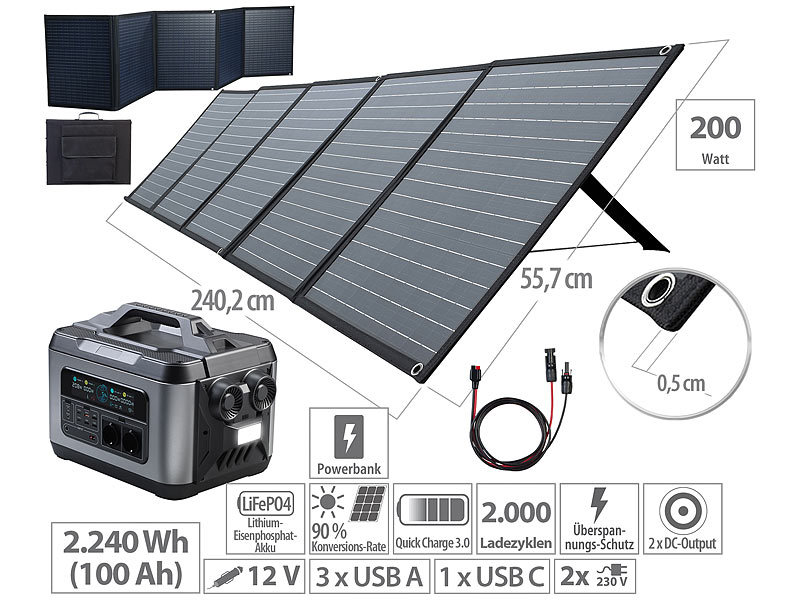 revolt Powerstation & Solar-Generator mit 2.240 Wh, 200-W