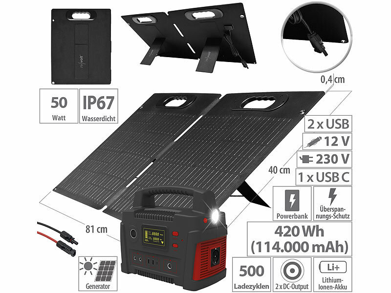 revolt Powerstation & Solar-Generator mit 50-W-Solarpanel, 420 Wh